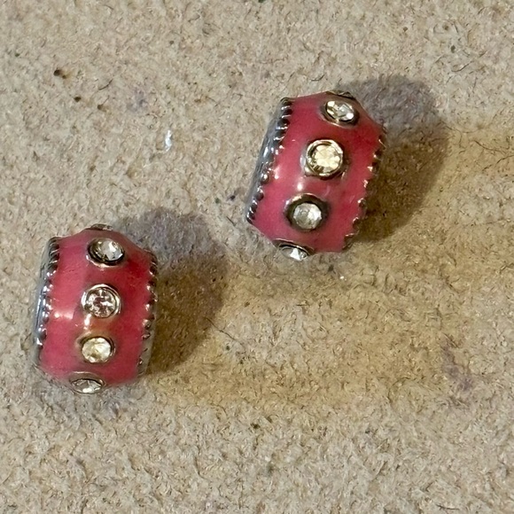 🆕Listing Two Pink Mini beads Enamel & clear crystals Fit MINI charm holders ONLY - Picture 1 of 4